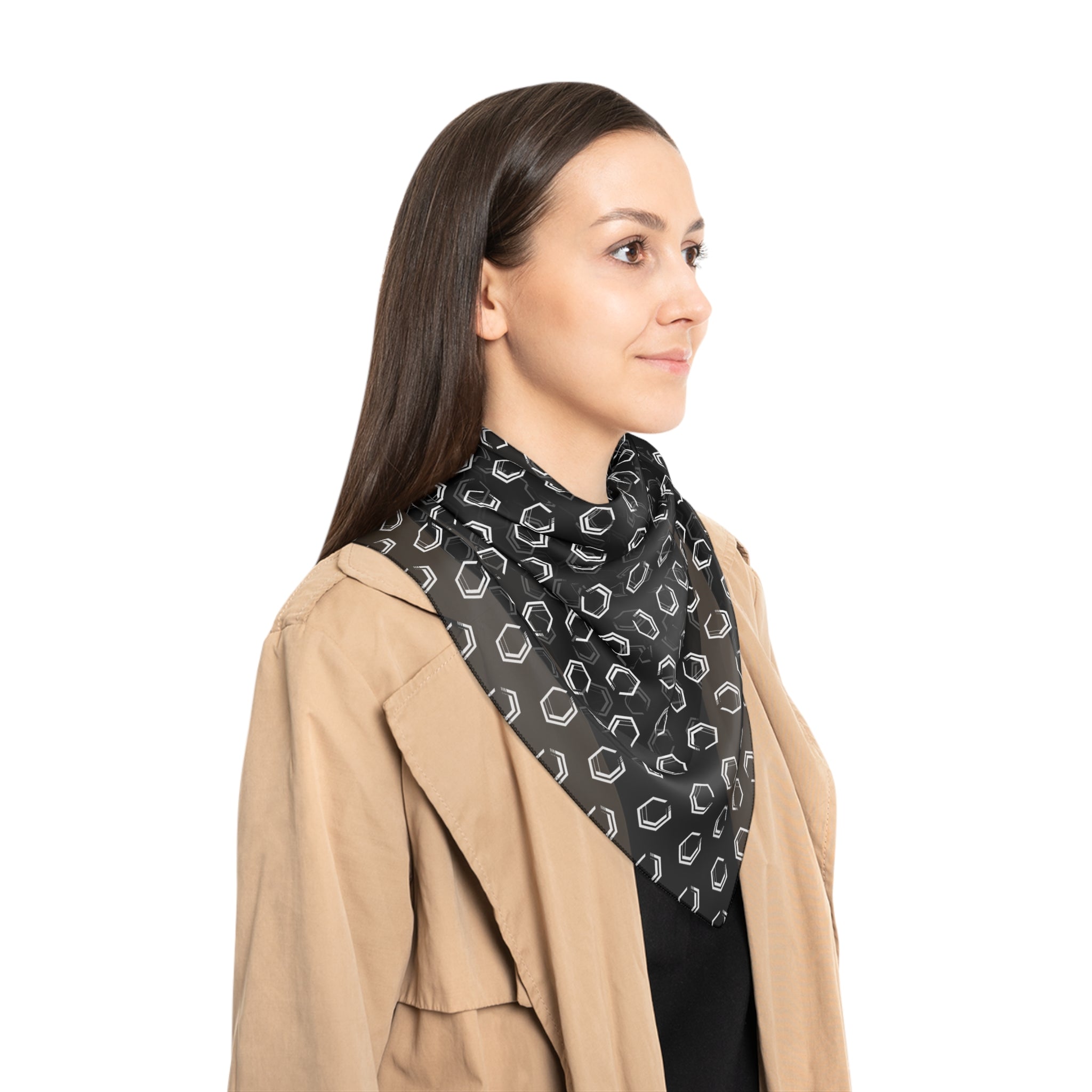 Premium Poly Voile Scarf – Black All-Over Print