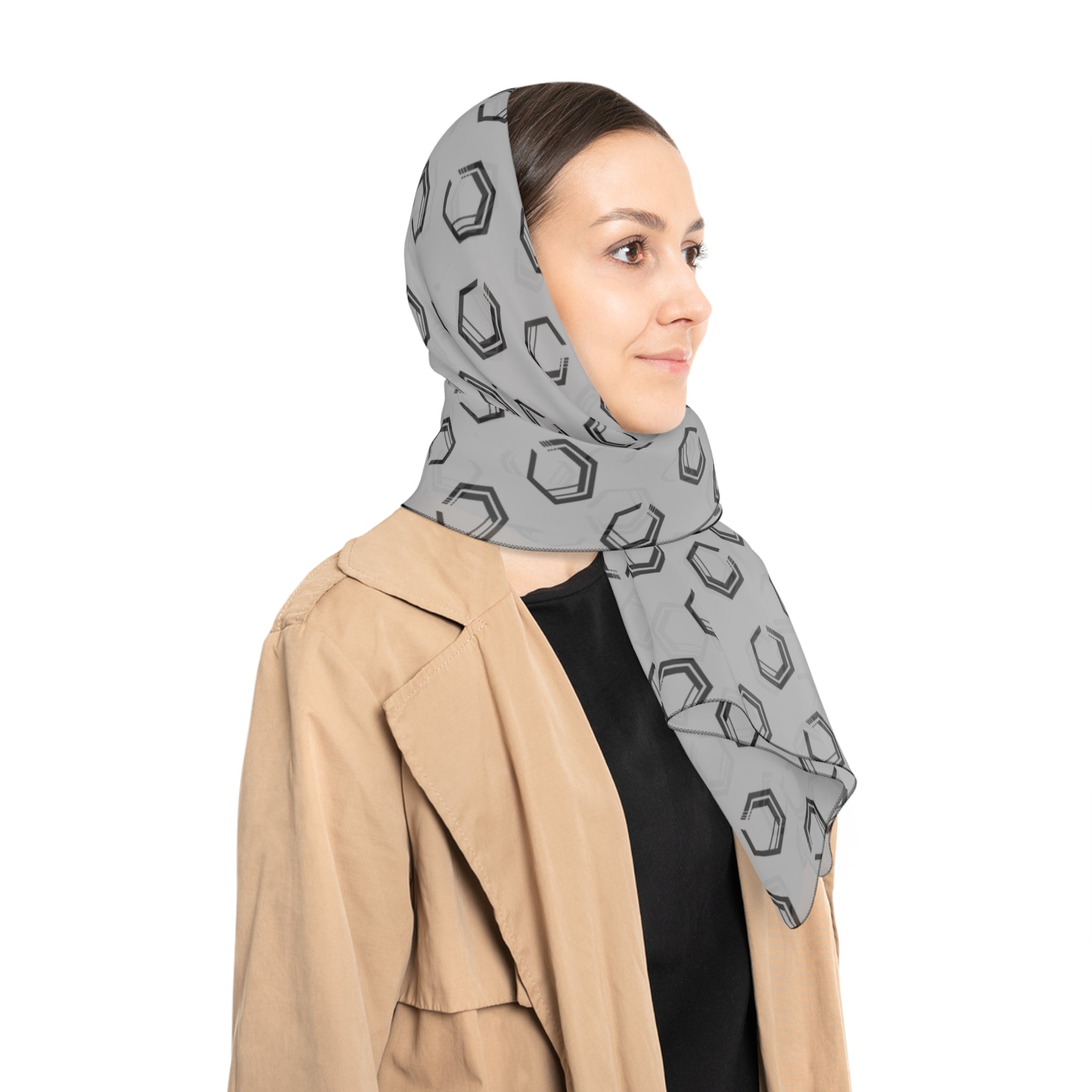 Premium Poly Voile Scarf – Grey All-Over Print