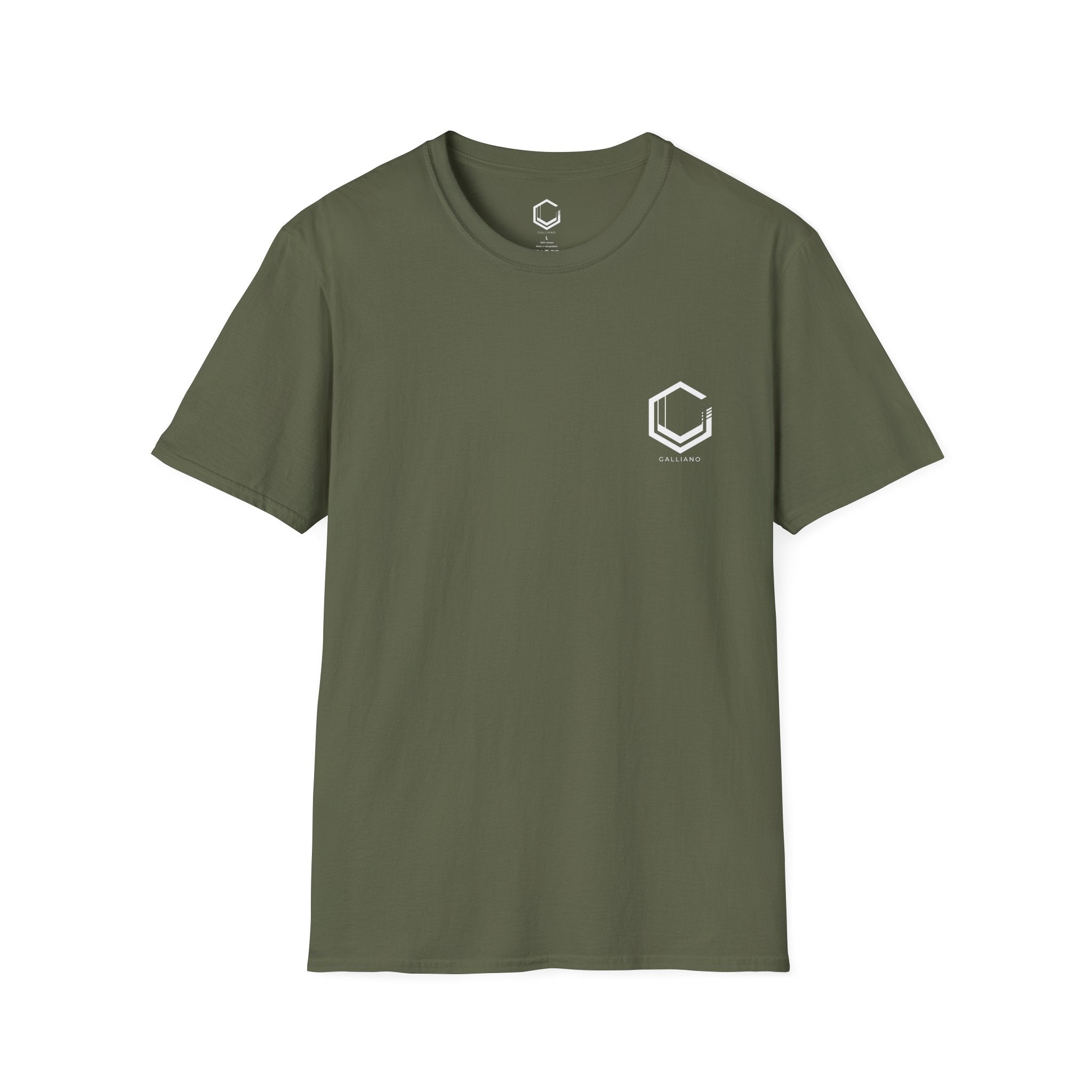 Green t-shirt with a logo on a white background