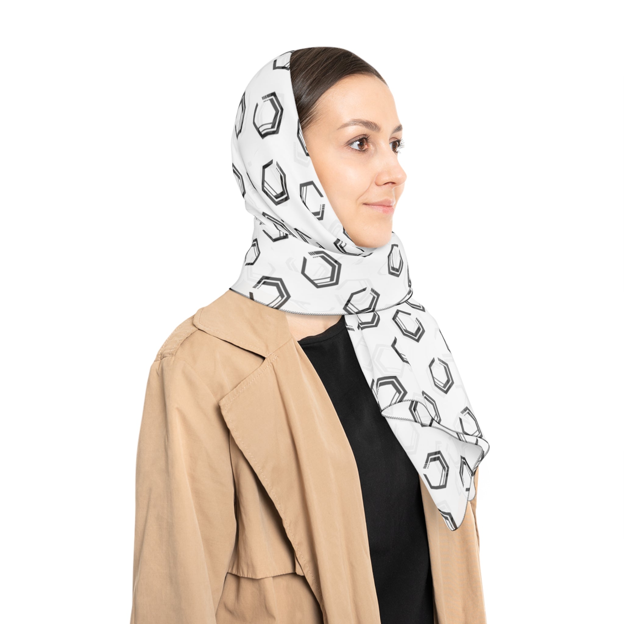 Premium Poly Voile Scarf – White All-Over Print