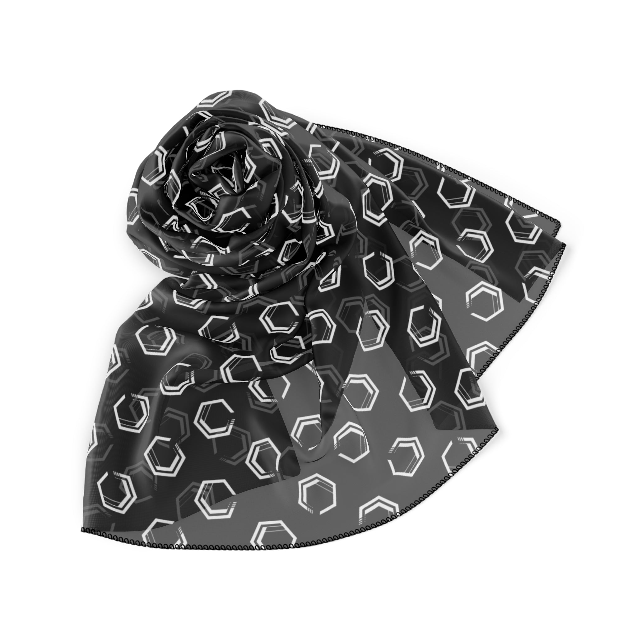Premium Poly Voile Scarf – Black All-Over Print