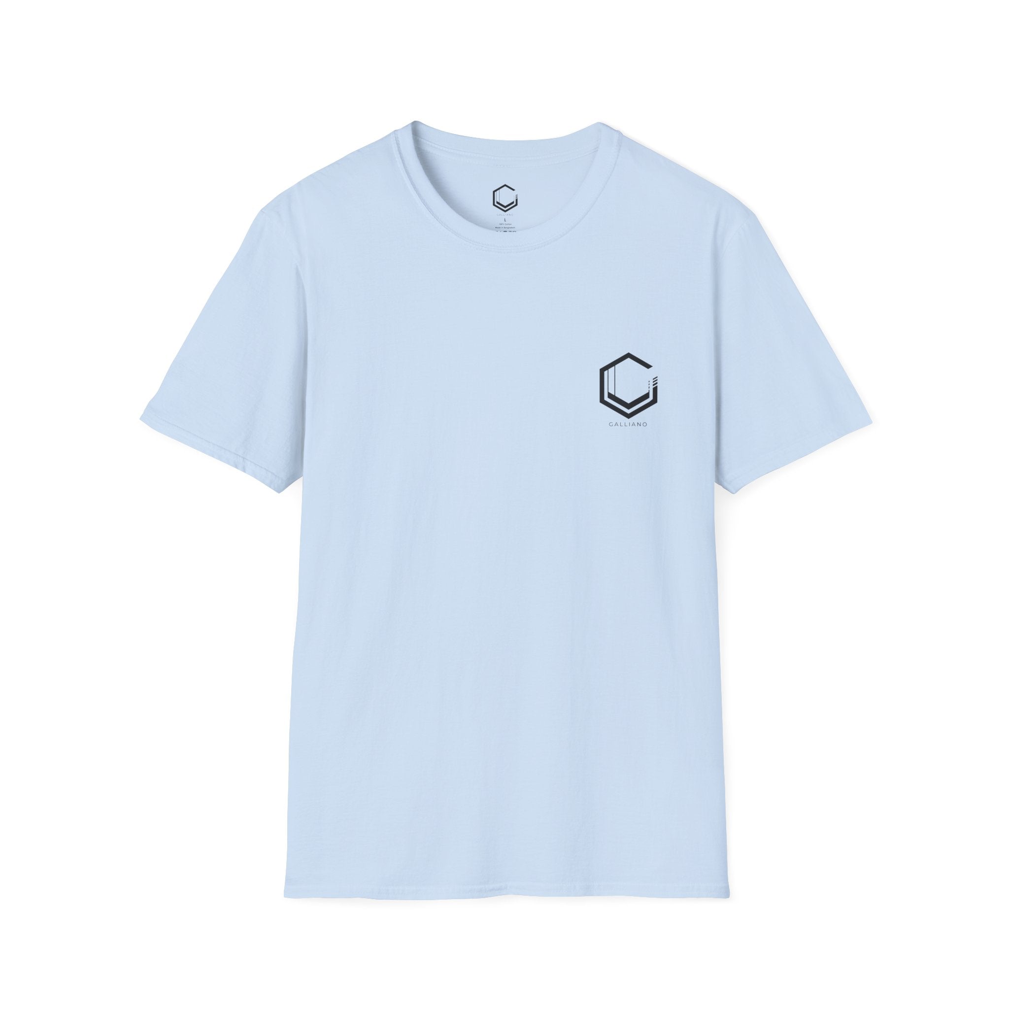 Light blue t-shirt with a logo on a white background